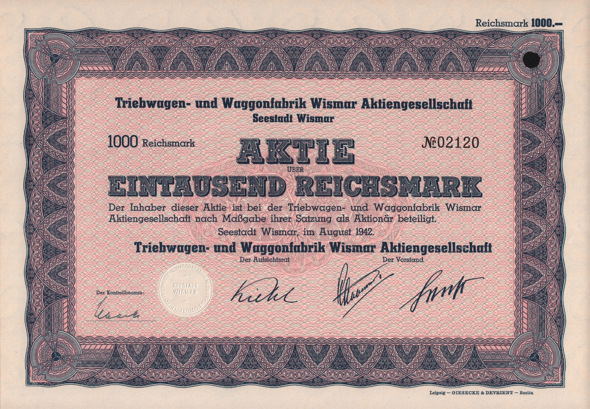 Aktie über 1000 Reichsmark