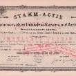 Stammaktie des Pommerschen Industrie-Vereins, Wert 600 Mark mit Stempel herabgesetzt auf 400 Reichsmark (Beschluss vom 1. Juni 1933)
