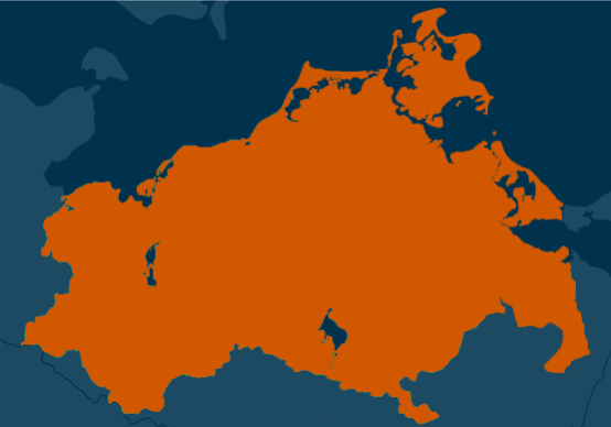 einfache Karte, die Fläche Mecklenburg-Vorpommerns orange hervorhebt