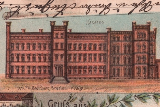 Lithografie Kaserne Neustrelitz Ansichtskartenausschnitt © Stiftung Mecklenburg Bild