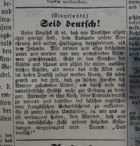 Aufruf Seid deutsch! Mahnung zum deutschen Nationalstolz (Leserzuschrift) gegenüber Frankreich und England © Rostocker Zeitung Bild