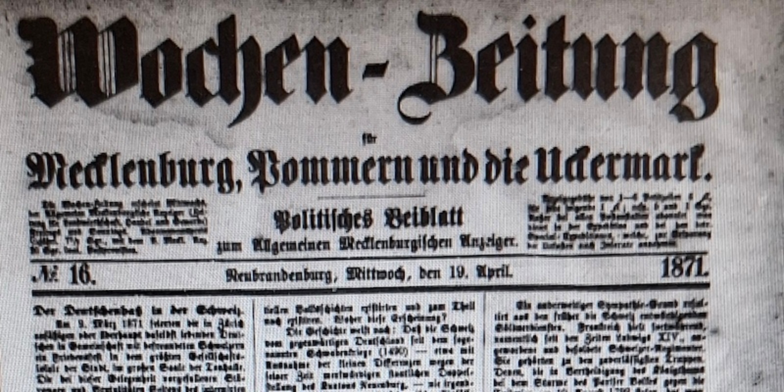 Zeitungsnotiz über einen schweren Unfall auf der Peene
