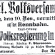 Ausschnitt aus der Mecklenburgischen Volkszeitung vom 10.11.1918: Öffentliche Volksversammlung am Sonntag, 10. Nov., vomittags 10 Uhr, auf der Rennbahn, Tages-Ordnung: die neue Volksregierung in Schwerin, Referent: Redakteur F. Starosson