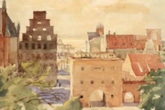 Thuro Balzer, Blick auf das Steintor (Rostock)  Aquarell, 1942, 48 x 35,8 cm