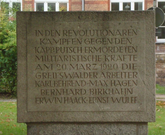 Kapp-Putsch Gedenkstein auf dem Dietrich-Bonhoeffer-Platz Greifswald