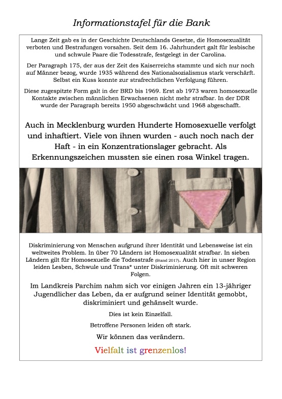 Der Text fuer die Bank Entwurf für den Text, der auf einer Tafel an Bank angebracht werden soll.