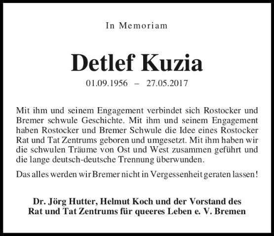 Traueranzeige für Detlef Kuzia