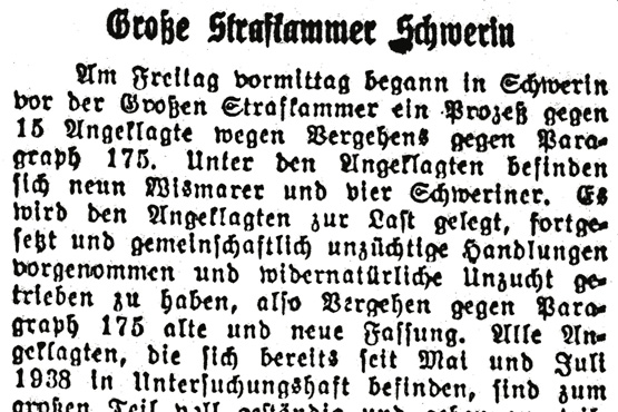 Artikel über das Urteil der Gro&szlig;en Strafkammer in Schwerin gegen Willy Käcker  (Teil 1)