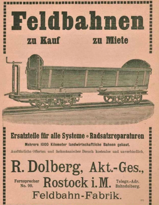 Werbeanzeige der Rostocker Firma Dolberg aus dem Jahr 1913 im Handbuch des Grundbesitzes im Deutschen Reich