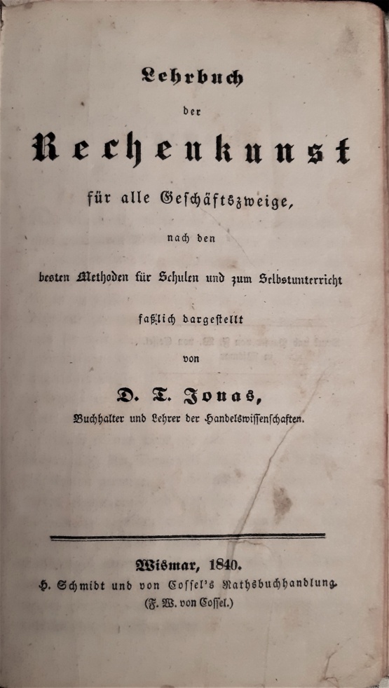 Titel: Lehrbuch der Rechenkunst bei F. W. von Cossel in Wismar gedruckt