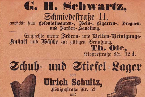 Werbeanzeige der Schweriner Firma Schwartz aus dem Jahr 1884