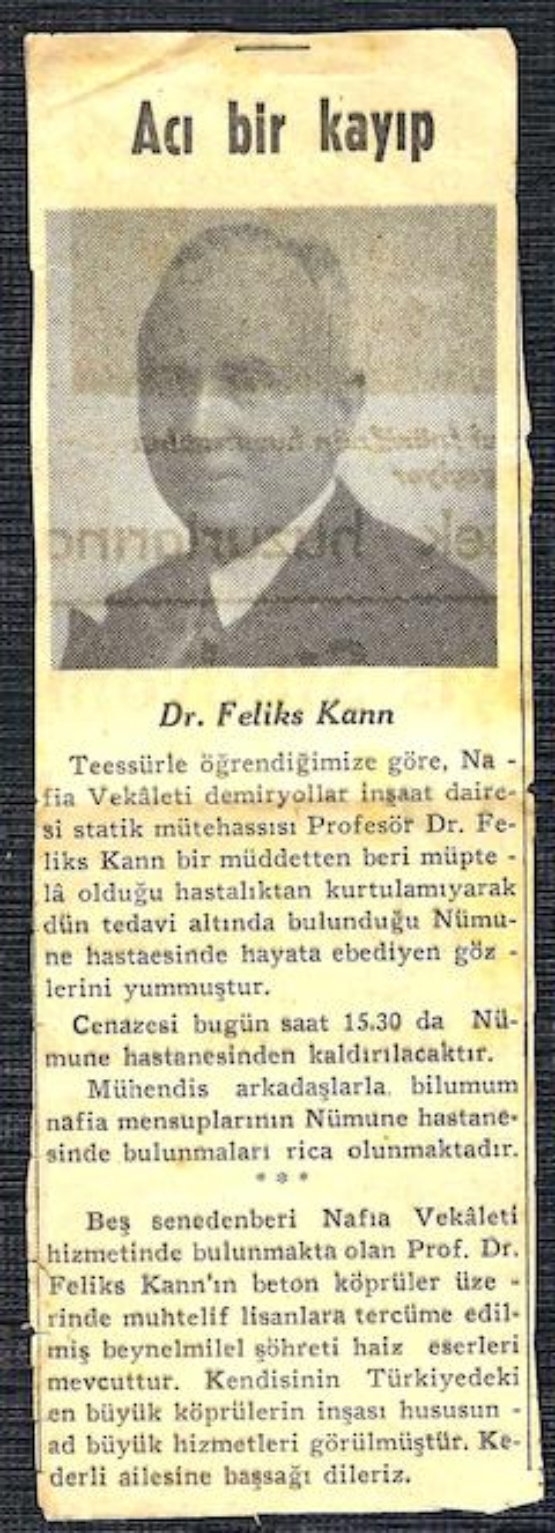 Zeitungsausriss mit einer einspaltigen Anzeige mit Foto, der Text ist türkisch.