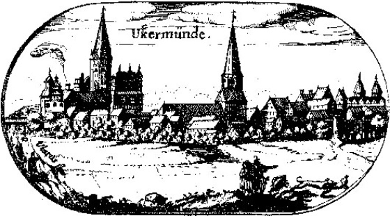 Ackerbürgerstadt Ueckermünde um 1650, Lubinsche Karte Ackerbürgerstadt Ueckermünde um 1650, Lubinsche Karte