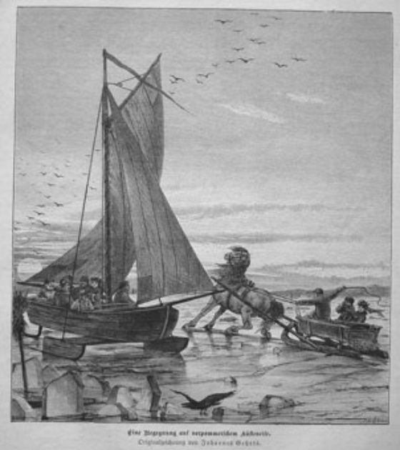 Eissegeln in Pommern, Stich 1879 Eissegeln in Pommern, Stich 1879