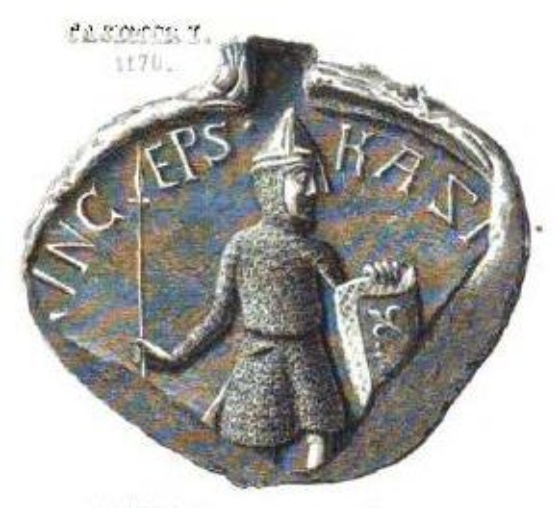 Herzog Kasimir I. 1170 mit Kettenhemd, Schild und Lanze (Nachzeichnung eines Siegels)