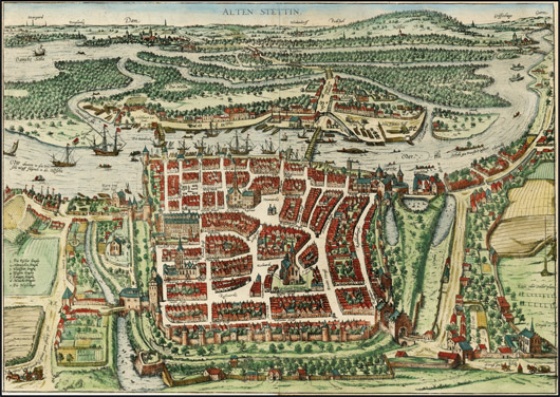 Vogelschau auf Stettin von Braun und Hogenberg 1580