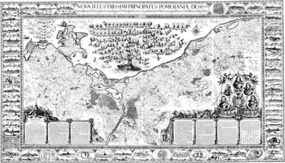 Karte des Eilhard Lubinus 1618, erste Gesamtkarte von Pommern