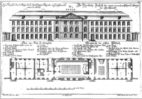 Zeichnung für das neue Hauptgebäude der Universität Greifswald 1754 Zeichnung für das neue Hauptgebäude der Universität Greifswald 1754