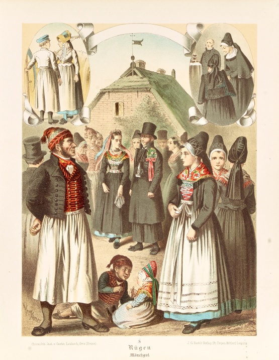 Trachtendarstellung Rügen Mönchgut Chromolithographie Bild